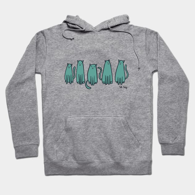 Cats in a Row - Green Hoodie by SRSigs